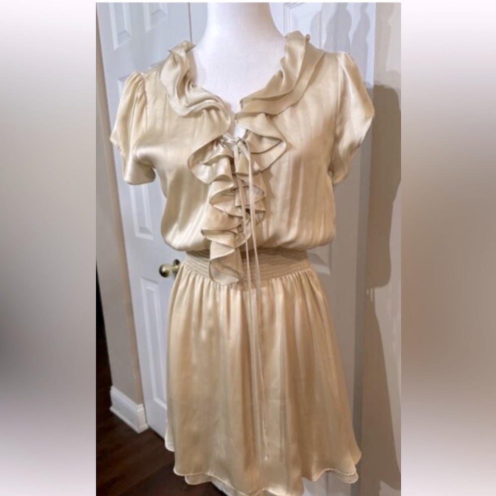 Arden B silky cream ruffle feminine mini dress size medium